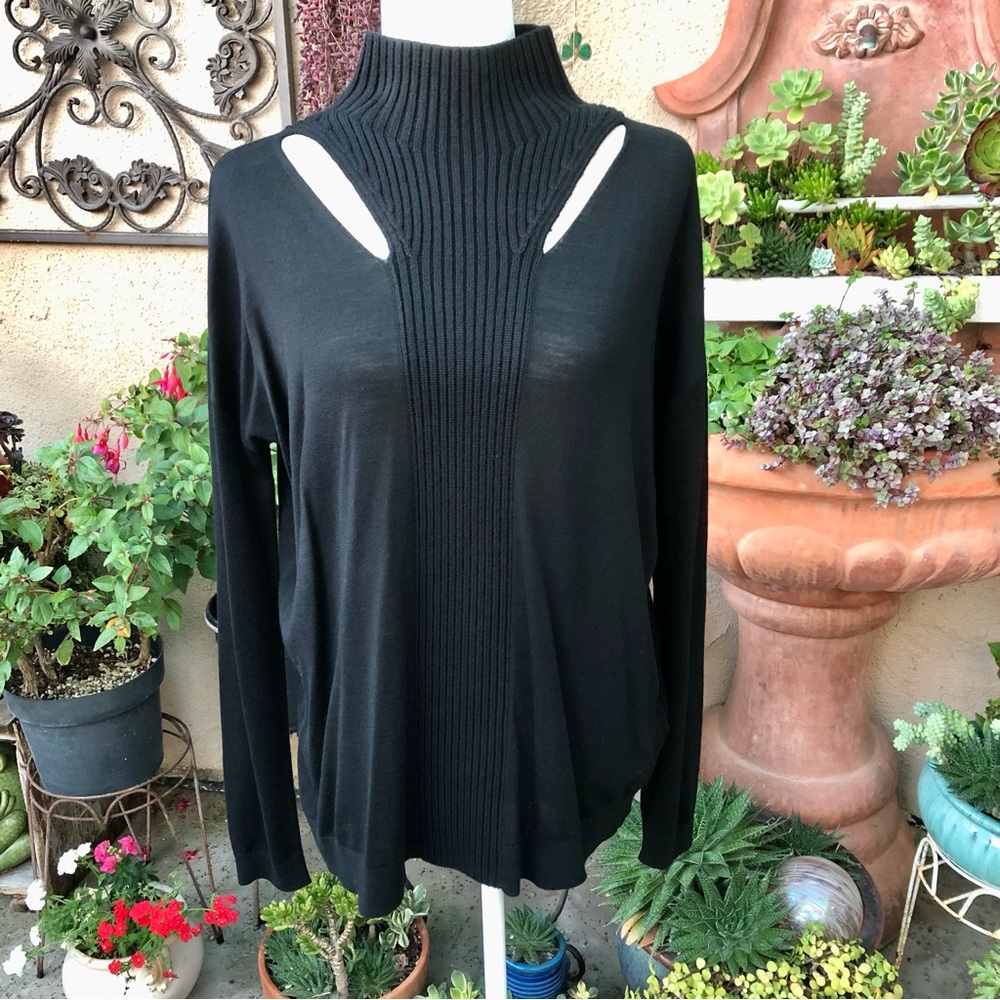 NWT Dorothee Schumacher Black Wool Mock Turtleneck Cut Out Sweater
